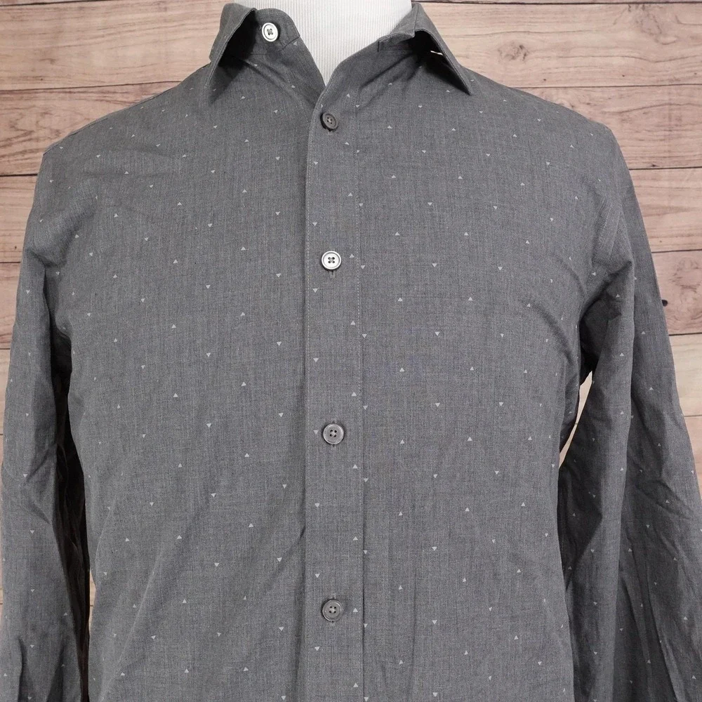 Banana Republic Shirt Mens M Gray Geometric Button-Up Non-Iron Standard Fit